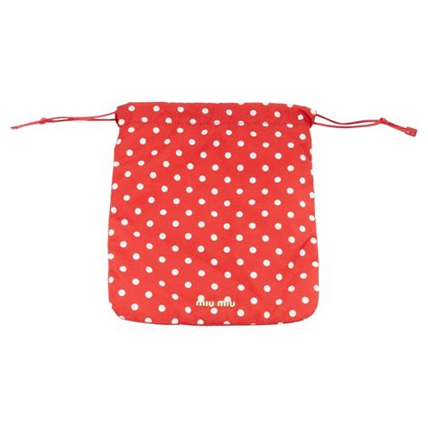 MIU MIU red white polka dot fully lined fabric drawstring pouch bag